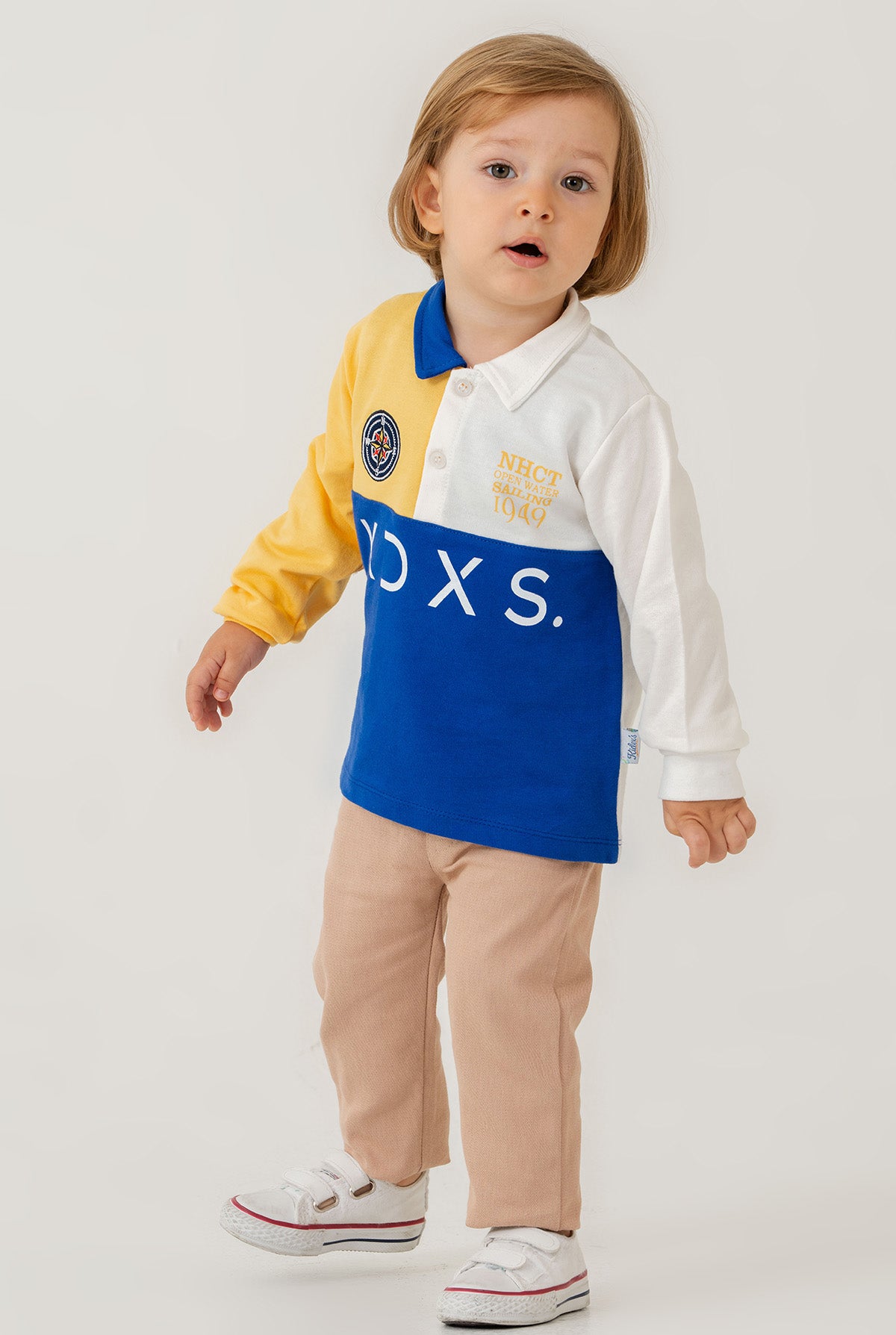 Erkek Bebek Renk Bloklu Uzun Kollu Polo Yaka Sweatshirt